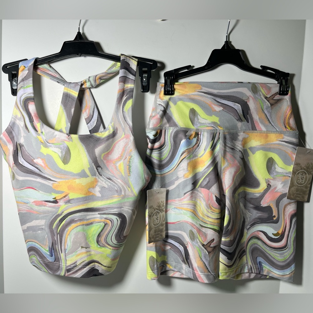 Sage Collective Sports Bra and Biker Shorts 2-piece set in Dream Swirl